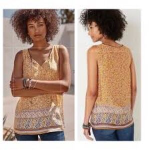 J Jill Canyon Border Print Tank Top Tigers Eye Wood cut Paisley